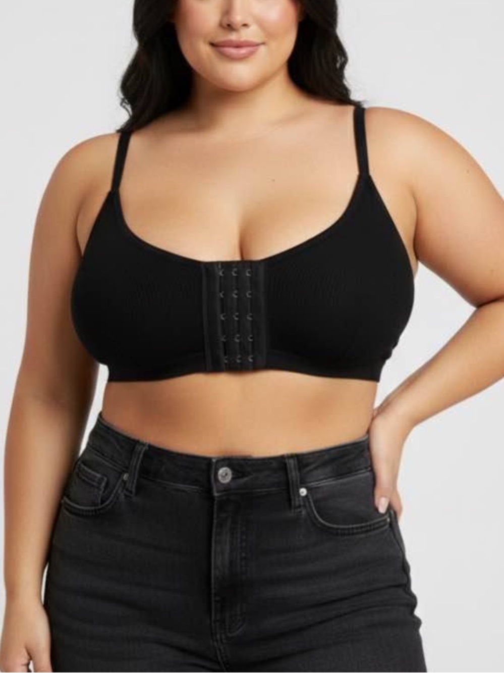 Front-Closure Black Ribbed Bralette - Women Intimates & Sleepwear